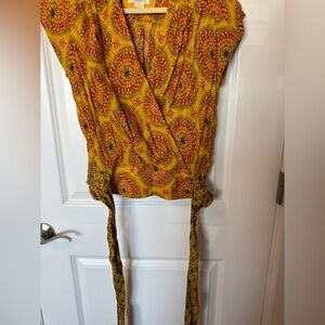 Anthropologie Maeve Sunburst Yellow and Coral Blouse